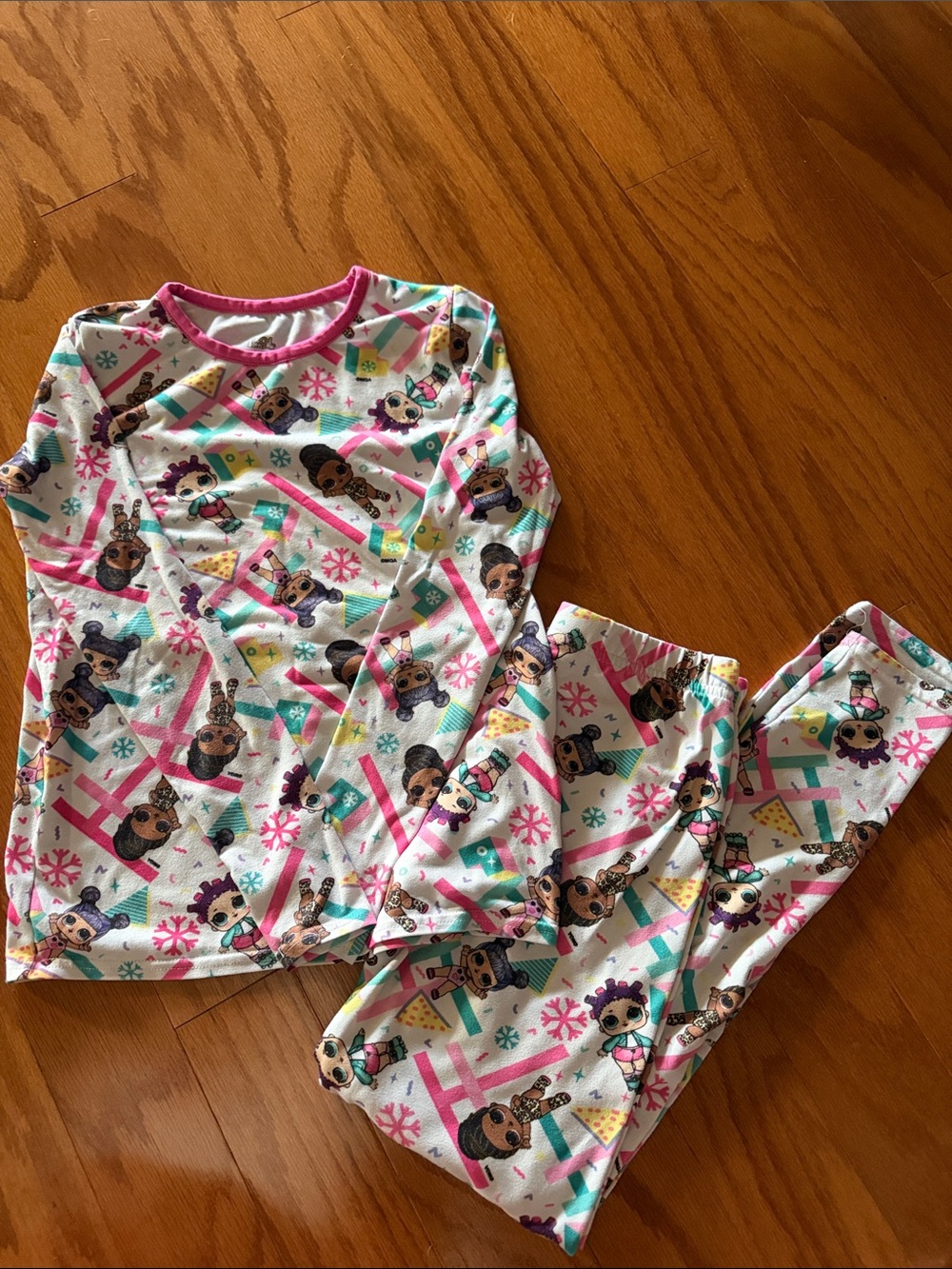 L.O.L. Surprise! White Pajama Set with Pink and Teal Doll Pattern